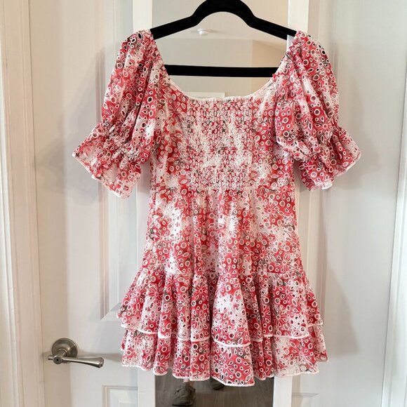 Charo Ruiz Ibiza Jean Off-the-Shoulder Eyelet Dress Size Medium Color White Red - Picture 5 of 8